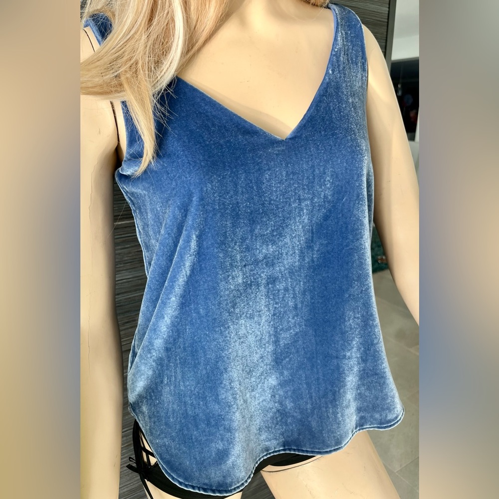 LOFT Women’s Petite Lined V-Neck Sleeveless Blue Velvet Tank NWT XXSP